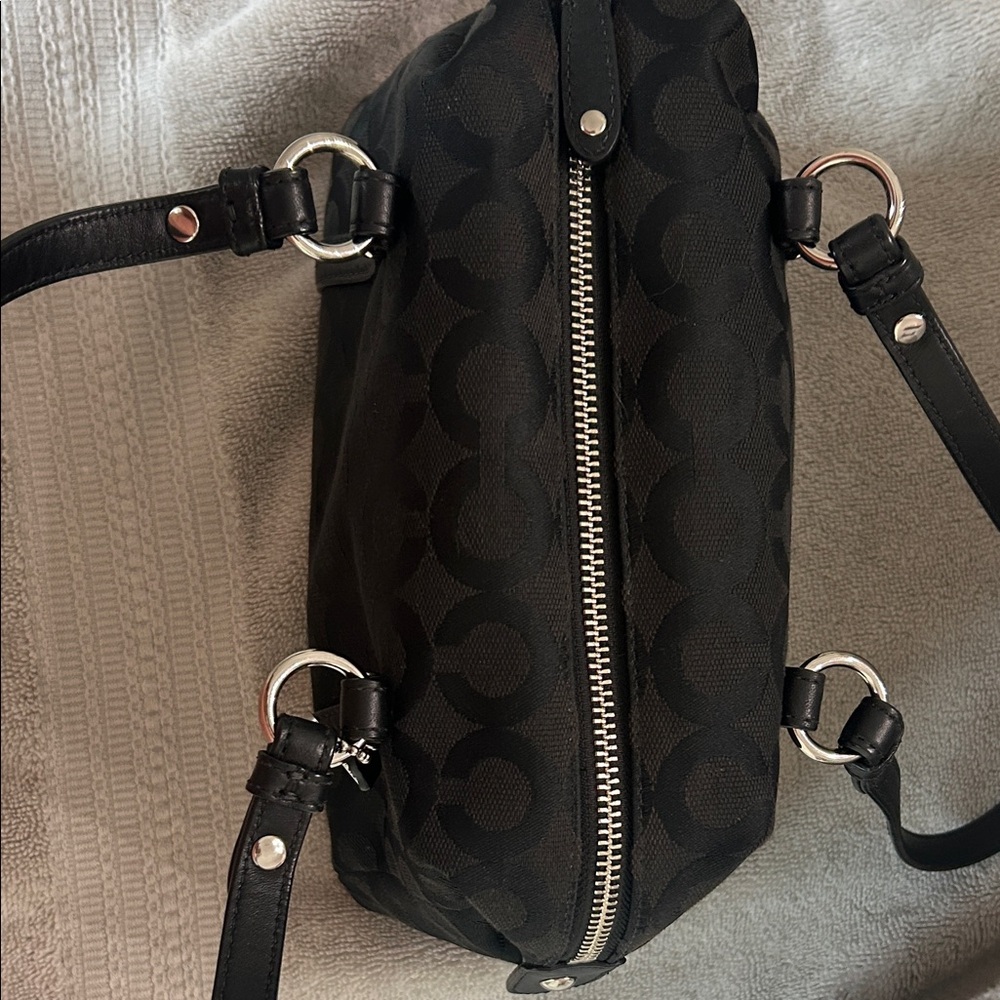 Coach Black Signature Jacquard Shoulder Bag with Silver Charm - Picture 3 of 16